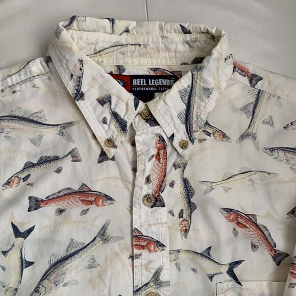 Reel Legends Cotton Short Sleeve Fish Print Men’s Shirt Size L - Picture 6 of 8